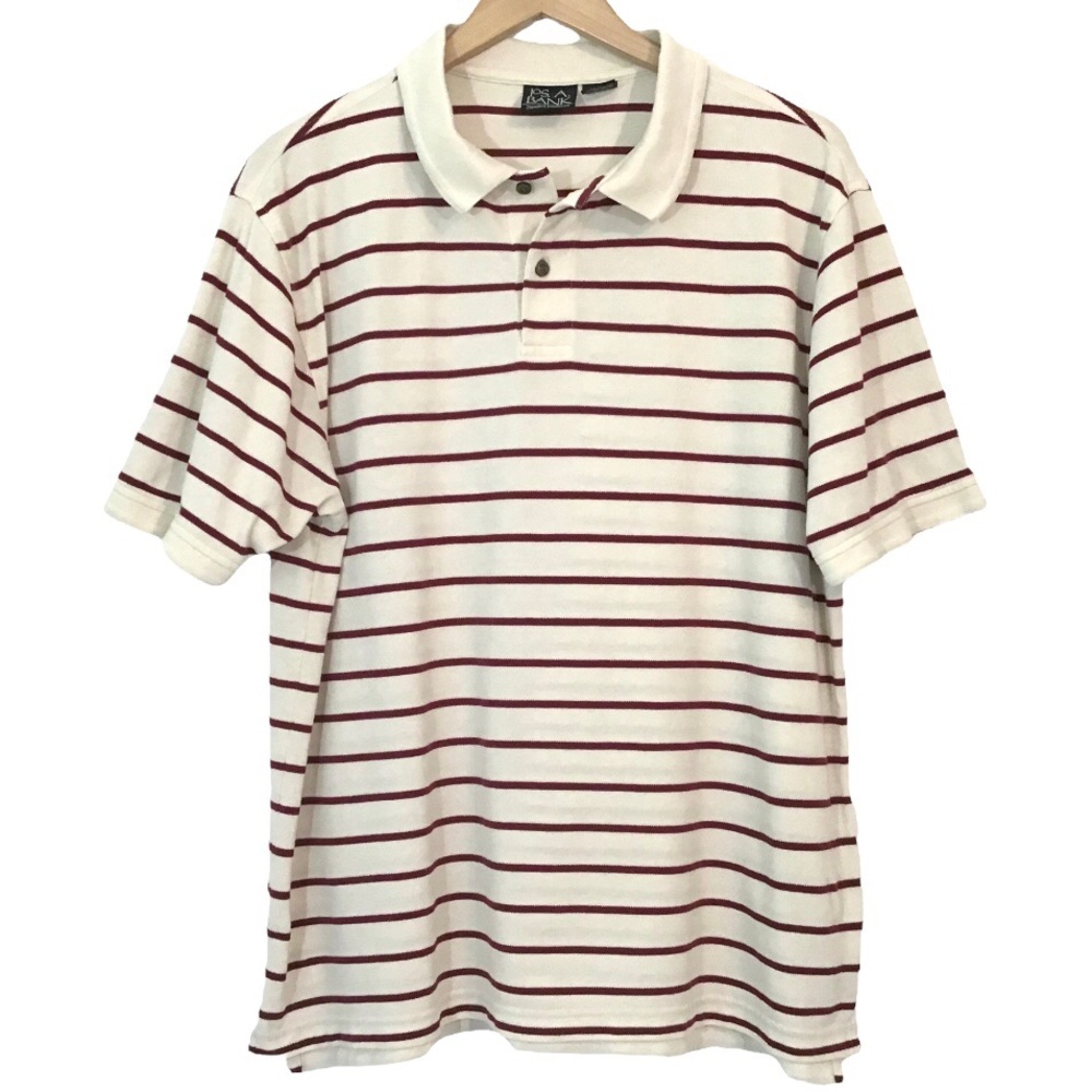 Jos. A. Bank Polo Shirt Size L Traveler Collection Short Sleeve Ivory Red Stripe